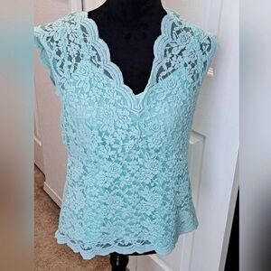 No Boundaries Lace Blouse - Light Blue, EUC